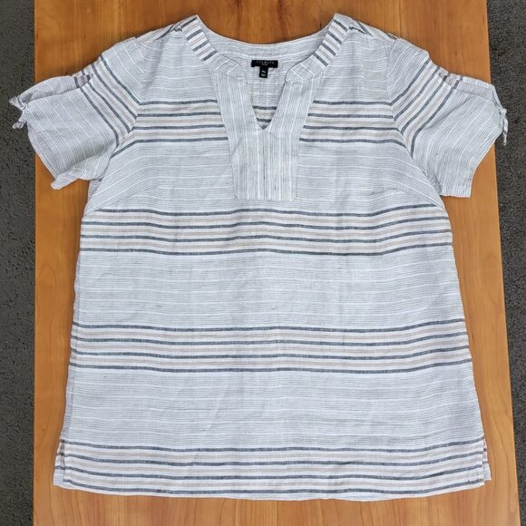 Talbots Reef Stripe Linen Tie-Sleeve Shirt - MP - Picture 4 of 11